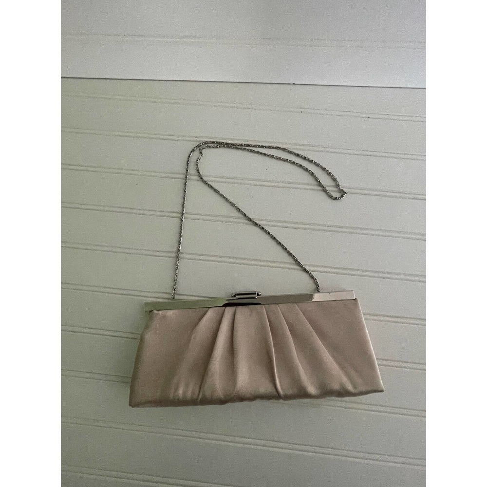 Jessica McClintock Satin Shoulder Chain Soft Pink Cocktail Clutch Evening Bag